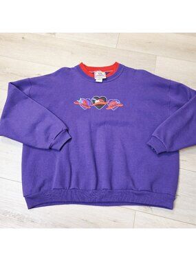 Vtg Top Stitch Sz PM Red Hat Society Embroider Purple Pull Over Hearts Sweater